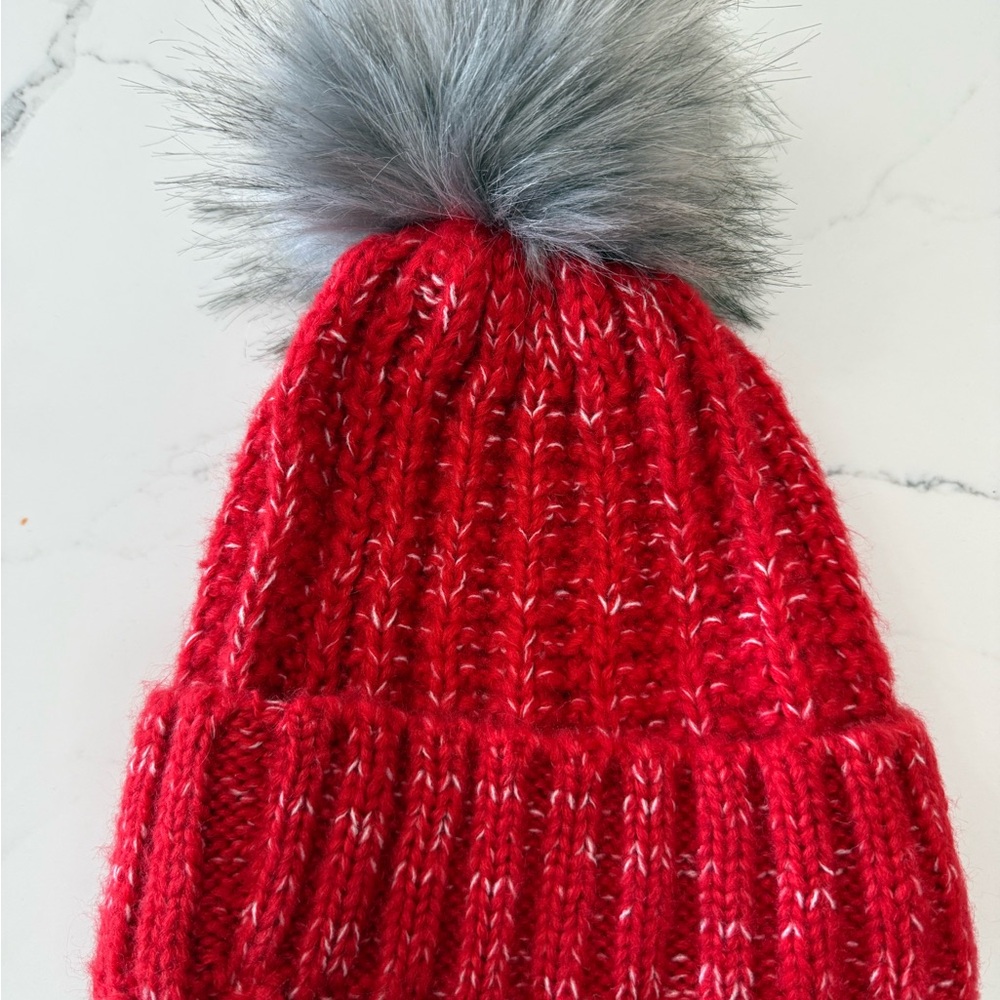 Red Knit Pom-Pom Beanie